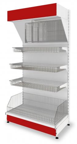 Стеллаж торговый с корзинами с фризом